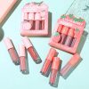 Dragon Ranee – 3pcs Fruit Velvet Matte Waterproof Lipstick Lipgloss Set A Strawberry D6007