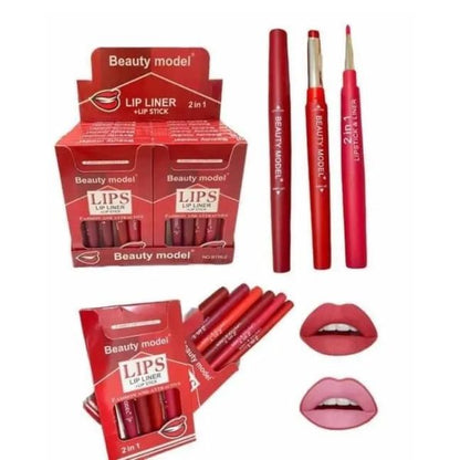 2-in-1 Lipstick & Lip Liner Pack – 6 Vibrant Colors, Waterproof & Long-lasting