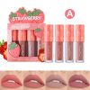 Dragon Ranee – 3pcs Fruit Velvet Matte Waterproof Lipstick Lipgloss Set A Strawberry D6007